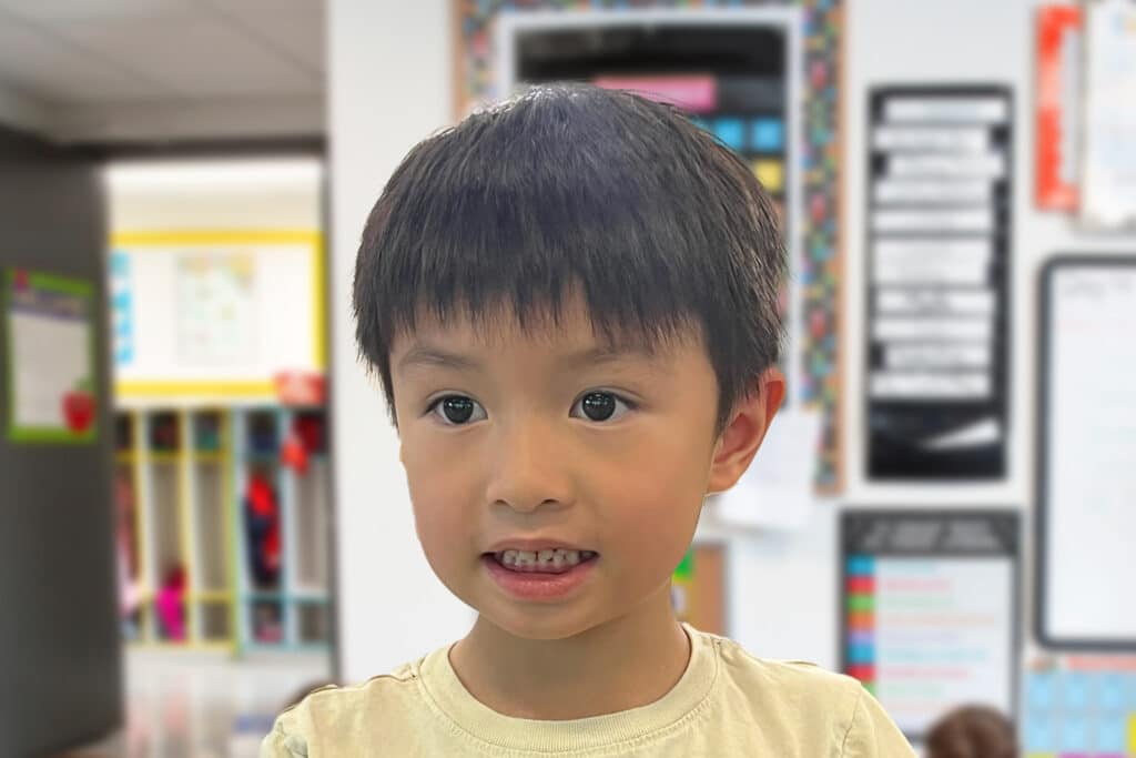 child in elementary school classroom